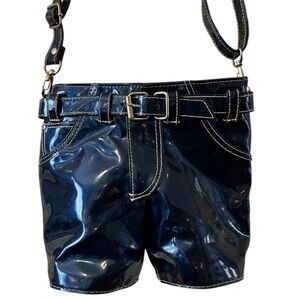 Faux Patent Leather Novelty Y2K Denim Shorts Crossbody Bag